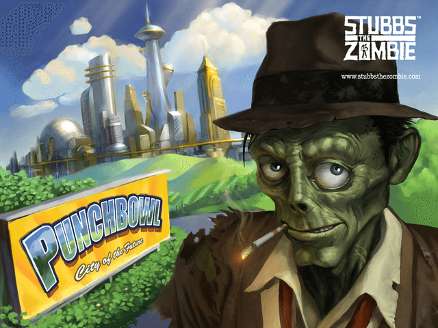 Stubbs the Zombie in Rebel Without a Pulse title screen for Xbox